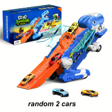 (Blue) Toddler Truck Toys for 3 4 5 6 Years Old Boys, Toys Cars Track Set Dinosaur Transporter Truck with 2 Die-Cast Car Toys, Transforms into