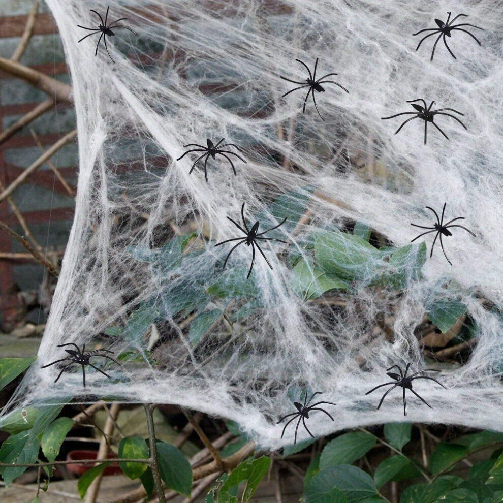 Gintooyun (200 Sqft) 1 Set, 200 Soft Spider Webs Halloween Decorations Bonus With 10 Fake Spiders, Super Stretch Cobwebs For Indoor And Outdoor Party Supplies