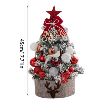 (Red set) 45cm Desktop Mini Christmas Tree Golden Red Ball Flocking Tree With Led Lights New Year Home Ornaments Christmas Decorations
