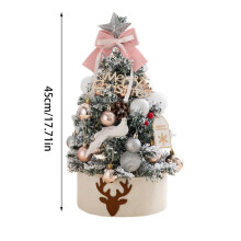 (Pink set) 45cm Desktop Mini Christmas Tree Golden Red Ball Flocking Tree With Led Lights New Year Home Ornaments Christmas Decorations