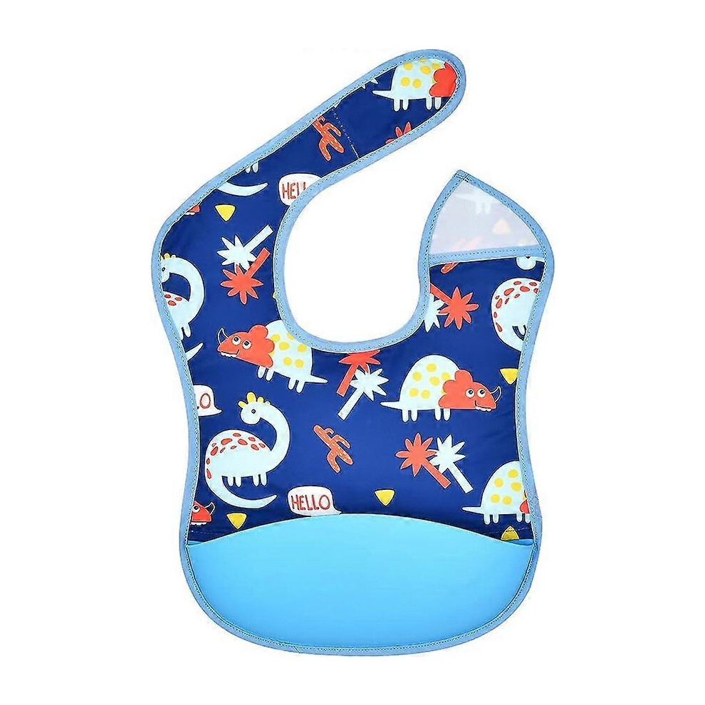 (As Show, One Size) Waterproof Baby Bib With Silicone Food Catcher Pocket, Adjustable Feeding Bib Fit For 6-24 Month Toddlers Kikidex