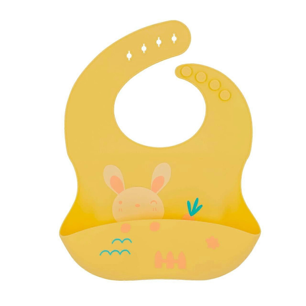 (As Show, One Size) Waterproof Baby Bibs, Baby Bib Catcher, Baby Bib With Food Catcher, Baby Bibs Reusable, Cute Baby Bibs Silicone, Rabbit, 1P Yellow Kikidex
