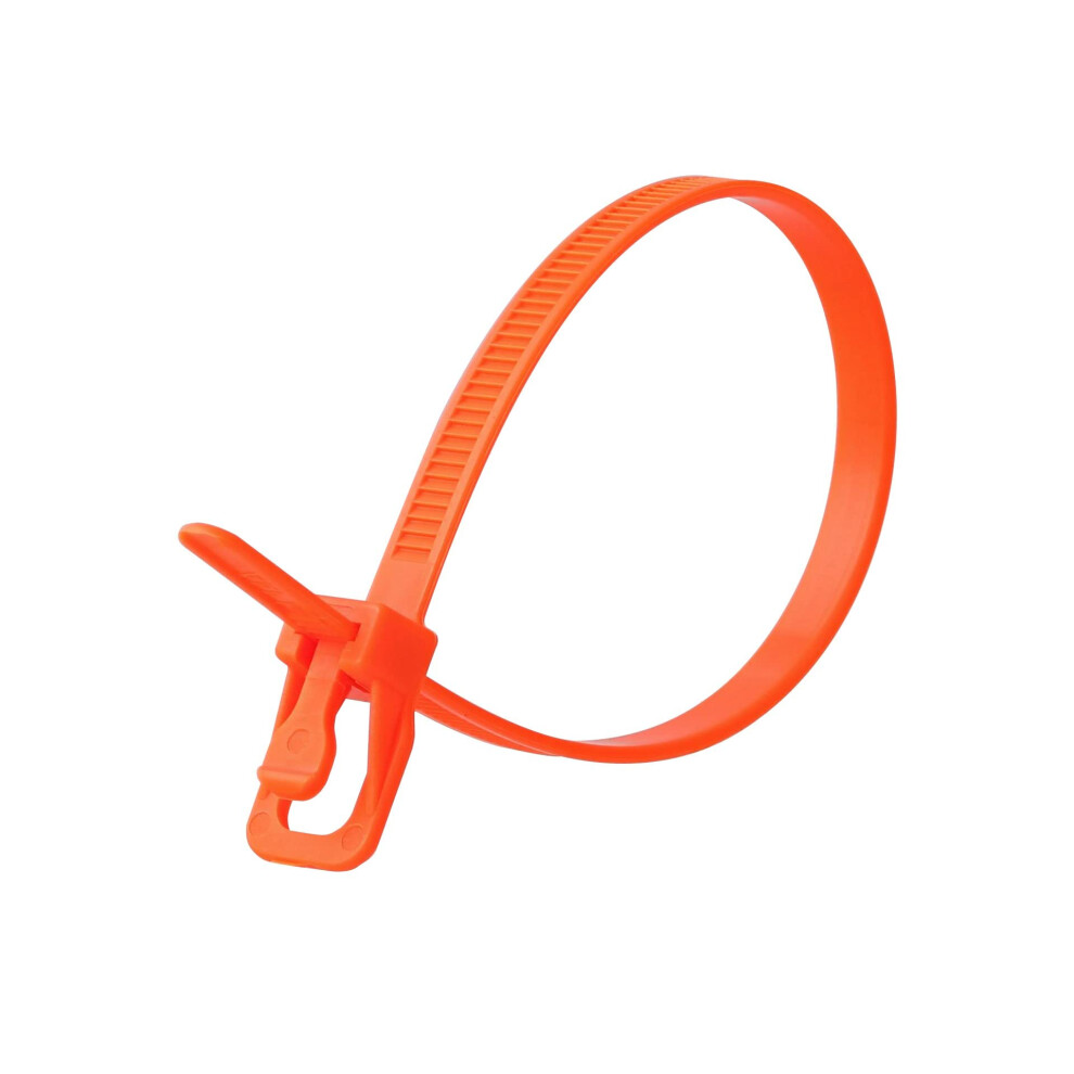 8-Inch Fluorescent Orange Reusable Releasable Cable Ties Â 100 Pack, 50 Lb Strength, Patented Quick-Release 971462139044