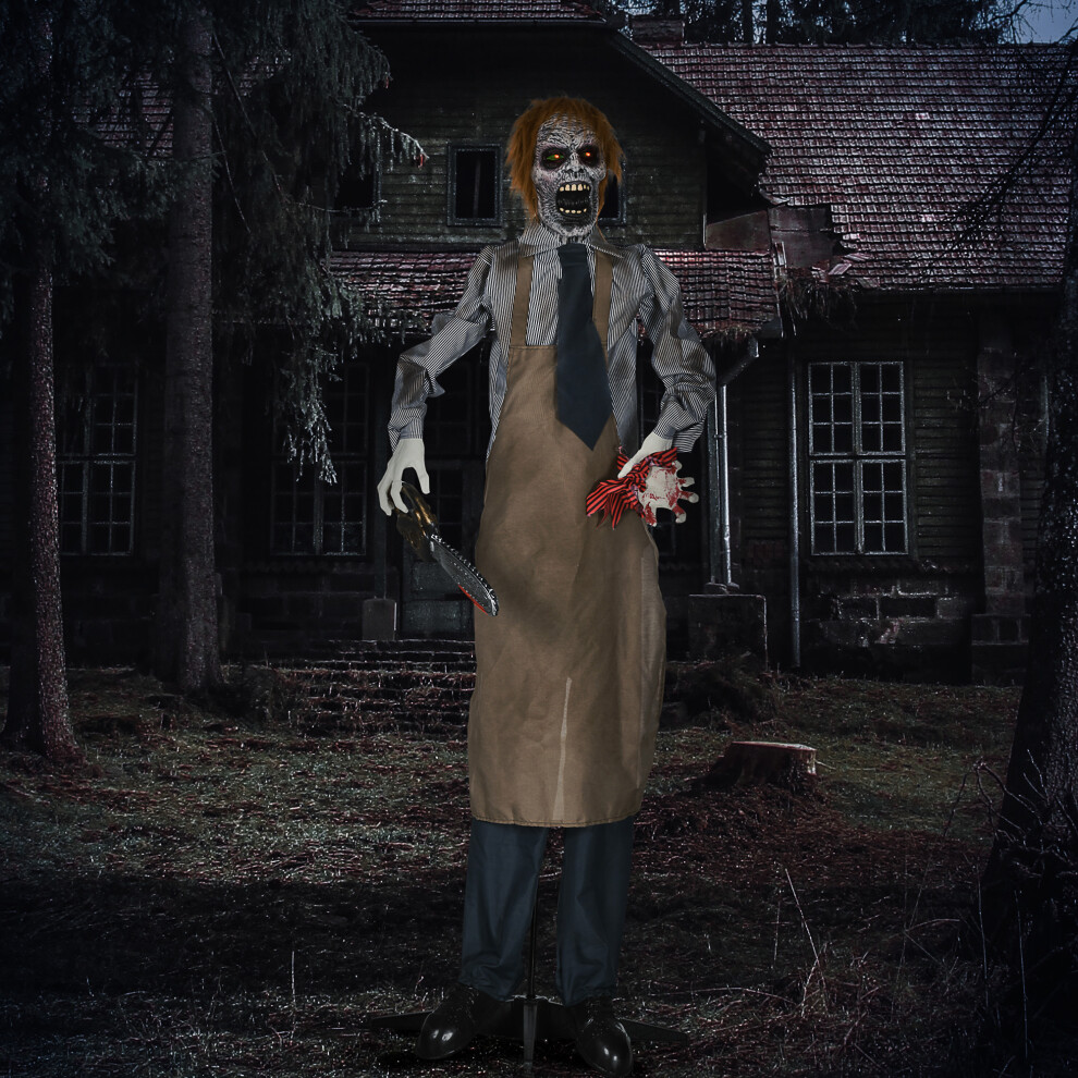 HOMCOM 5.5ft Life Size Halloween Animatronic Standing Chainsaw Killer | Light Up Eyes, Sound Activated Moving Body, Scary Halloween Decorations, Battery Operated, Indoor Party Props - Image 8