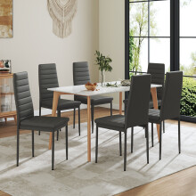 (Grey, 6pcs) Modern Faux Leather Armless High Back Dining Chairs