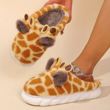 (Giraffe Color, 8.5-9) Autumn & Winter Cute Giraffe-Themed Home Slippers - Soft, Warm Plush Indoor Slippers with EVA Sole
