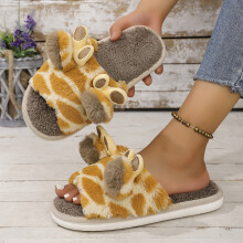 (Giraffe color 1, 3.5-4) Autumn & Winter Cute Giraffe-Themed Home Slippers - Soft, Warm Plush Indoor Slippers with EVA Sole