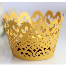 (Gold) Cupcake Wrappers Lace Filigree Wedding Cases Liners Papers Wraps Decorative 50X