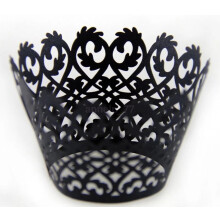 (Black) Cupcake Wrappers Lace Filigree Wedding Cases Liners Papers Wraps Decorative 50X
