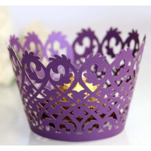 (Purple) Cupcake Wrappers Lace Filigree Wedding Cases Liners Papers Wraps Decorative 50X