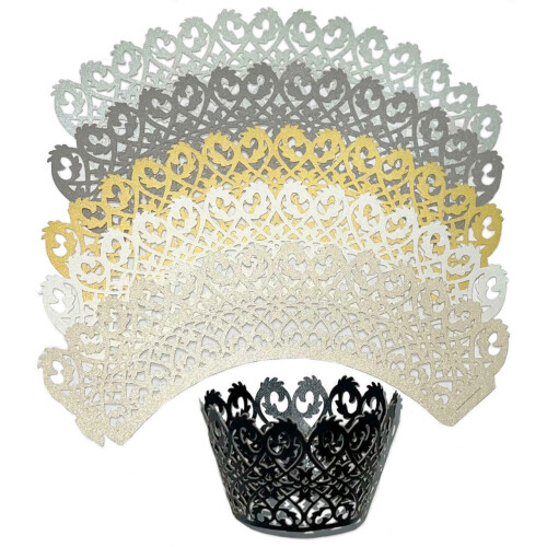 (White) Cupcake Wrappers Lace Filigree Wedding Cases Liners Papers Wraps Decorative 50X 2