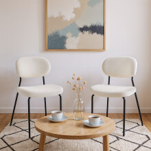 (White) 2Pcs Upholstered Dining Chair with Metal Frame
