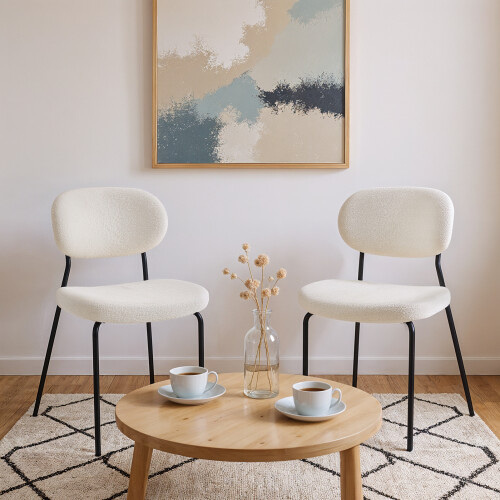 Living And Home (White) 2Pcs Upholstered Dining Chair with Metal Frame