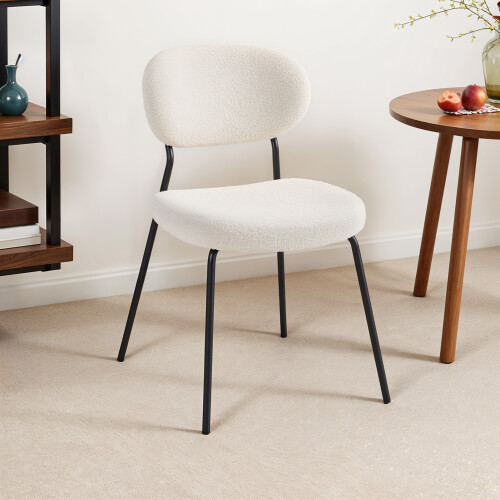 Living And Home (White) 2Pcs Upholstered Dining Chair with Metal Frame 2