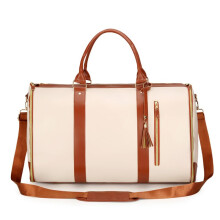 Luxe Mega Bag, Carry On Garment Bag, Large Leather Garment Duffle Bag, 2 in 1 Hanging Suitcase Dress Suit Travel Bags (White)