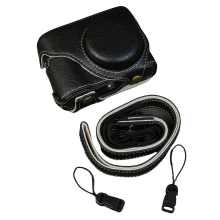 (Musta-musta) Yhteensopiva Panasonic Lumix DMC-ZS99 DMC-TZ99 -kamerakotelon kanssa Buffalo Texture PU -nahkainen suojakuori S-nauhalla