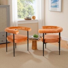 (Orange) 2pcs Modern Dining Chairs with Black Metal Legs