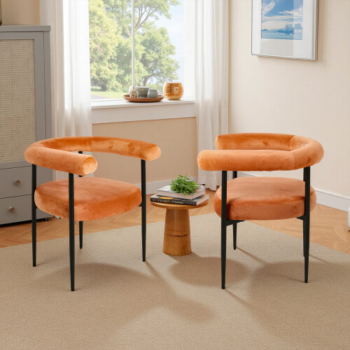 Living And Home (Orange) 2pcs Modern Dining Chairs with Black Metal Legs