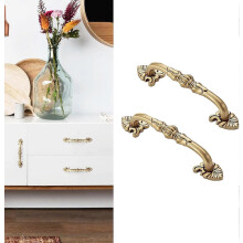 (As show, One size) 2 Pack 5'' Brass Cabinet Pulls Antique Floral Pattern Cupboard Handle Drawer Pulls Solid Brass Kitchen Hardware Matte(5 Hole Center, Gold)