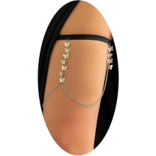 (As show, One size) Layered Butterfly Leg Chain Jewelry for Women Crystal Chain Belts for Girls Jewelry Gold Thigh Garter Body Jewelry for Women Boho Body