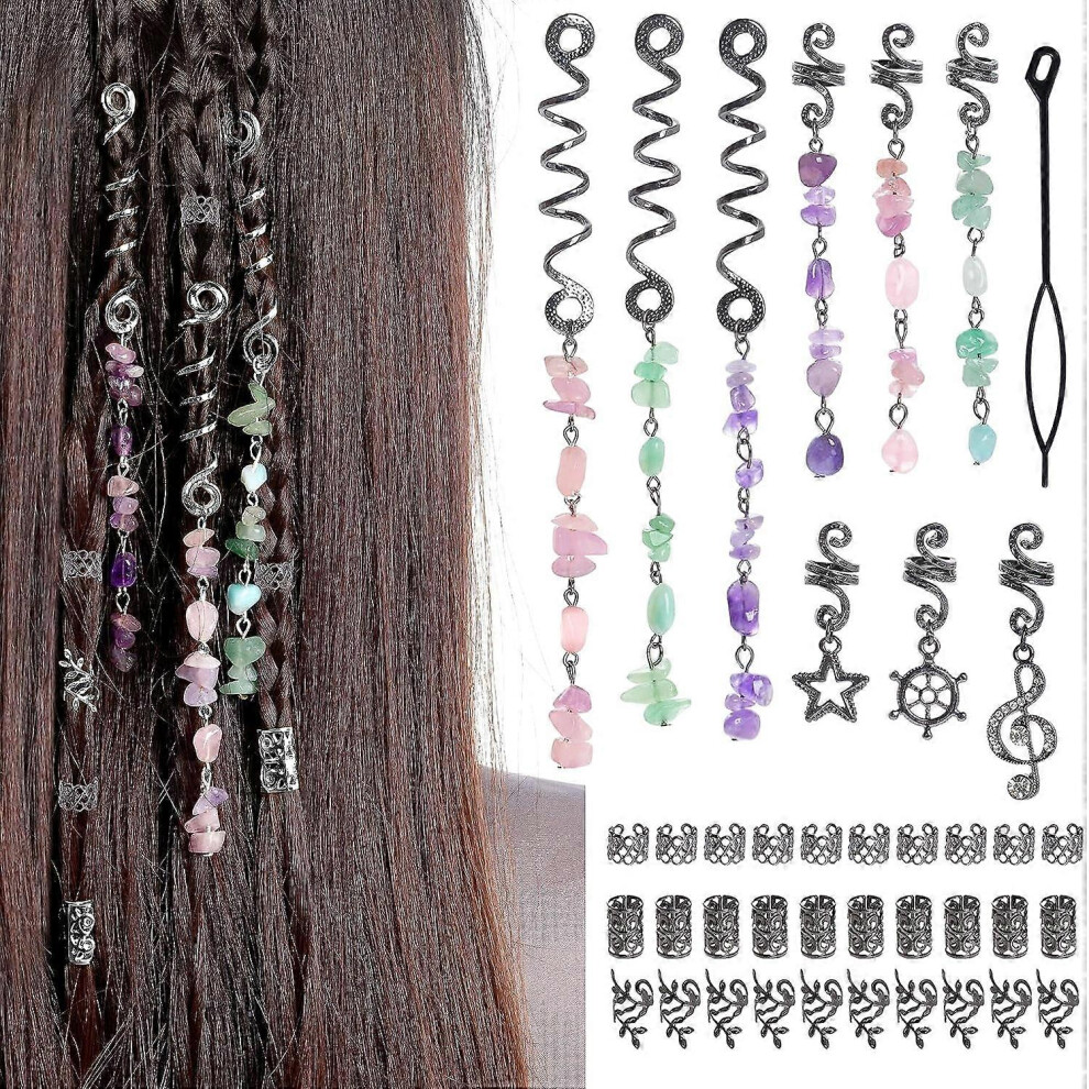 (As show, One size) 40Pcs Hair Jewelry for Braids, hoyuwak Natural Colored Crystal Stone Hair Braid Accessories Metal Hair Charms Black Loc Dreadlock-image-OPC-PHYYVFP-NEW
