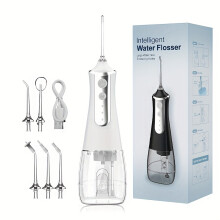 (white) Portable, Powerful Rechargeable Cordless Water Flosser,700mAh USB-Charging Battery, Multiple Jet Tips for Effective Oral Irrigation
