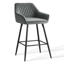 1 PCS Bar Stool Velvet Breakfast Chair Pub Grey