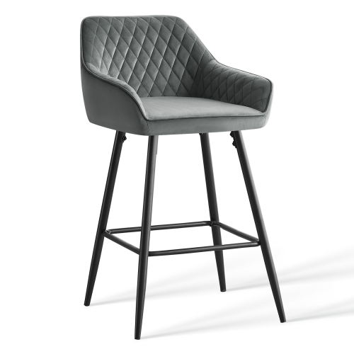 AINPECCA 1 PCS Bar Stool Velvet Breakfast Chair Pub Grey