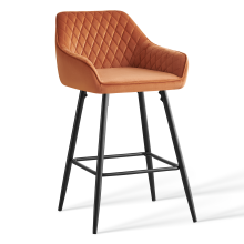 (Orange(Velvet), 1 Bar Stool) Bar Stool Breakfast High Counter Chair Pub Kitchen