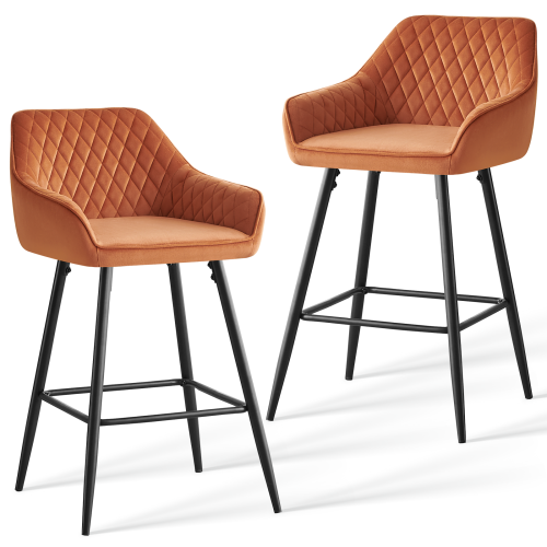 Orange(Velvet) 2PCS Bar Stool Breakfast High Chair