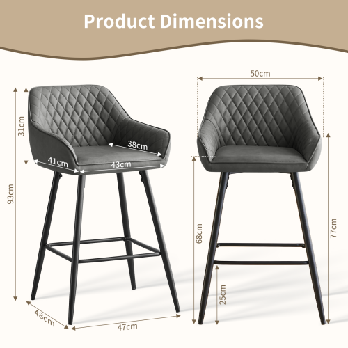 AINPECCA (Dark Grey(PU), 1 Bar Stool) Bar Stool Breakfast High Counter Chair Pub Kitchen 2