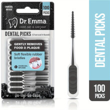 (100pcs) Charcoal Infused Brush Picks, 100Ct Each, Flexible & Gentle on Gums, Perfect for On-the-Go Oral Care, Teeth Cleaning