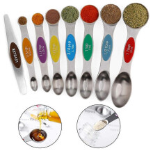 (As show, One size) 8-piece stainless steel magnetic double-headed measuring spoon with spatula seasoning measuring spoon