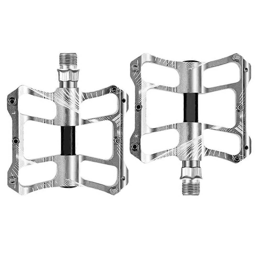 (As show, One size) Ultralight MTB Mountain/Road Bike Pedals Black/Silver Aluminum Aloy Anti-Skid Bicycle Flat Pedals Bicycle Accessories  Silver