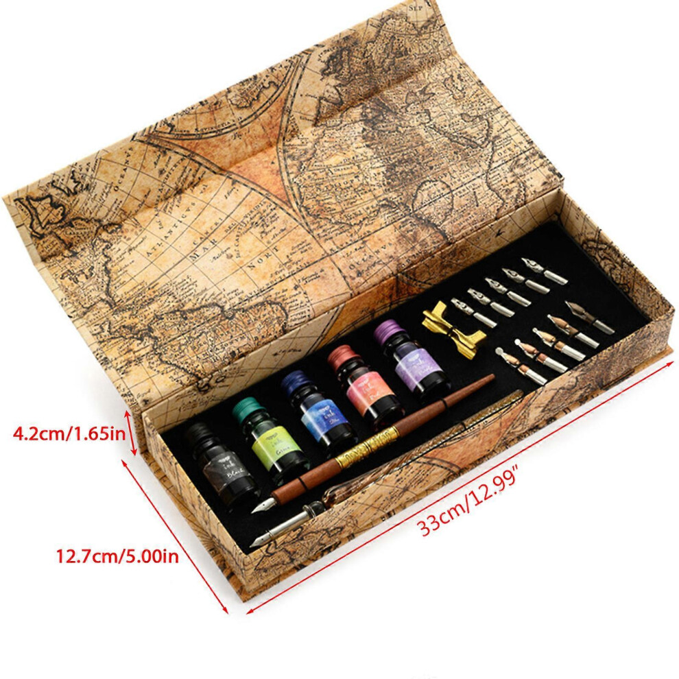 (Red and green double pen, One size) Gothic Quill Pen Set Quill Ink Gothic Calligraphy Pen for w/ 2 Straight Pen Rod 5 Colorful Ink Bottle Gift for Adults Ki  Brown gold double pen