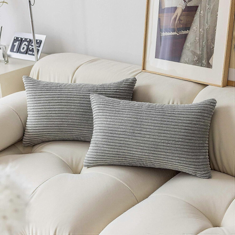 (As show, One size) Lumbar Pillow Cover 12x20 Gray Corduroy Set of 2 Rectangle Decorative Throw Pillow Covers for Couch Sofa, 12x20 inch, Light Grey