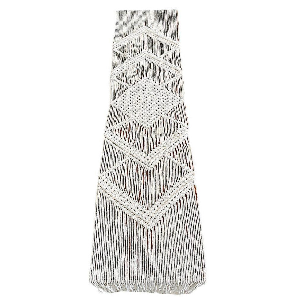 (As show, One size) Nordic Style Macrame Table Runner Hollow Out Handmade Woven Tassels Bohemian Rustic Tapestry Tablecloth Cover Decoration