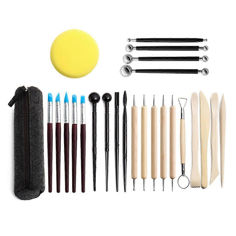 (As show, One size) 25Pcs Clay Sculpting Tools Ball Stylus Dotting Ceramic Pottery Carving with Storage Bag for Engraving Embossing
