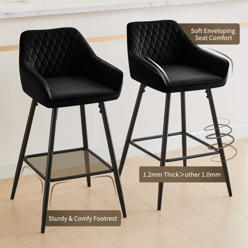 AINPECCA (black(velvet)Bar stools Set of 2 Breakfast Chairs 2