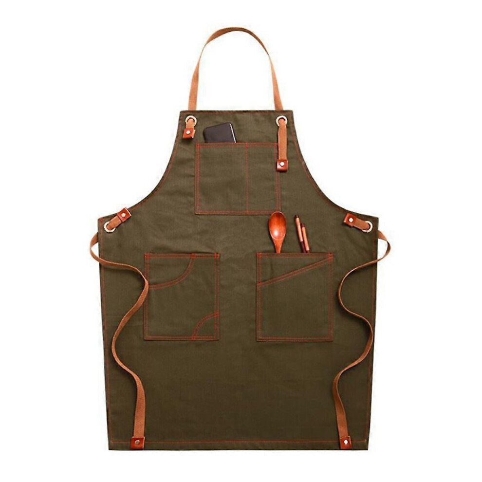 (As show, One size) Work Apron Unisex Kitchen Cleaning Aprons with Pocket and Adjustable Straps for Adult Coffee Shop Barber Shop Apron