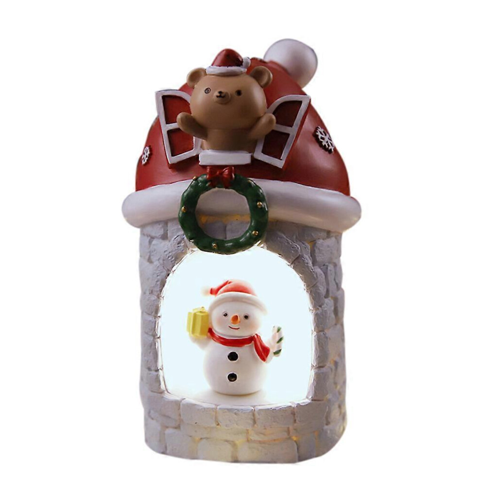 (Large, Elder) Mini Christmas Bear House Led With Cute Santa Snowman Resin Night Lamp Small Light