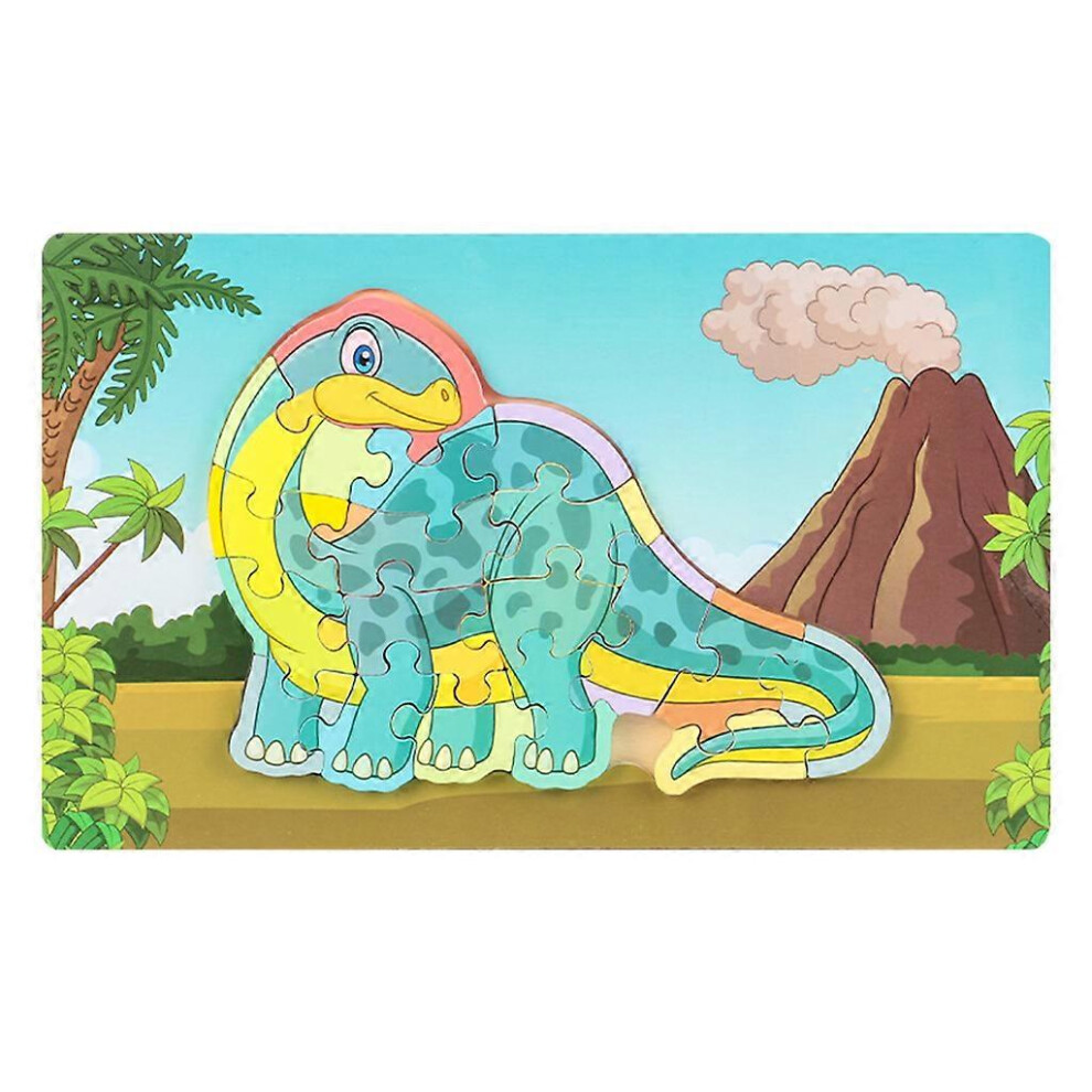 (D dinosaur puzzle, One size) Wooden Dinosaur Puzzle Cognition Tangram 3D Cutting Colorful Shape Sorting Jigsaw Educational Toy Gift for Preschool Kid