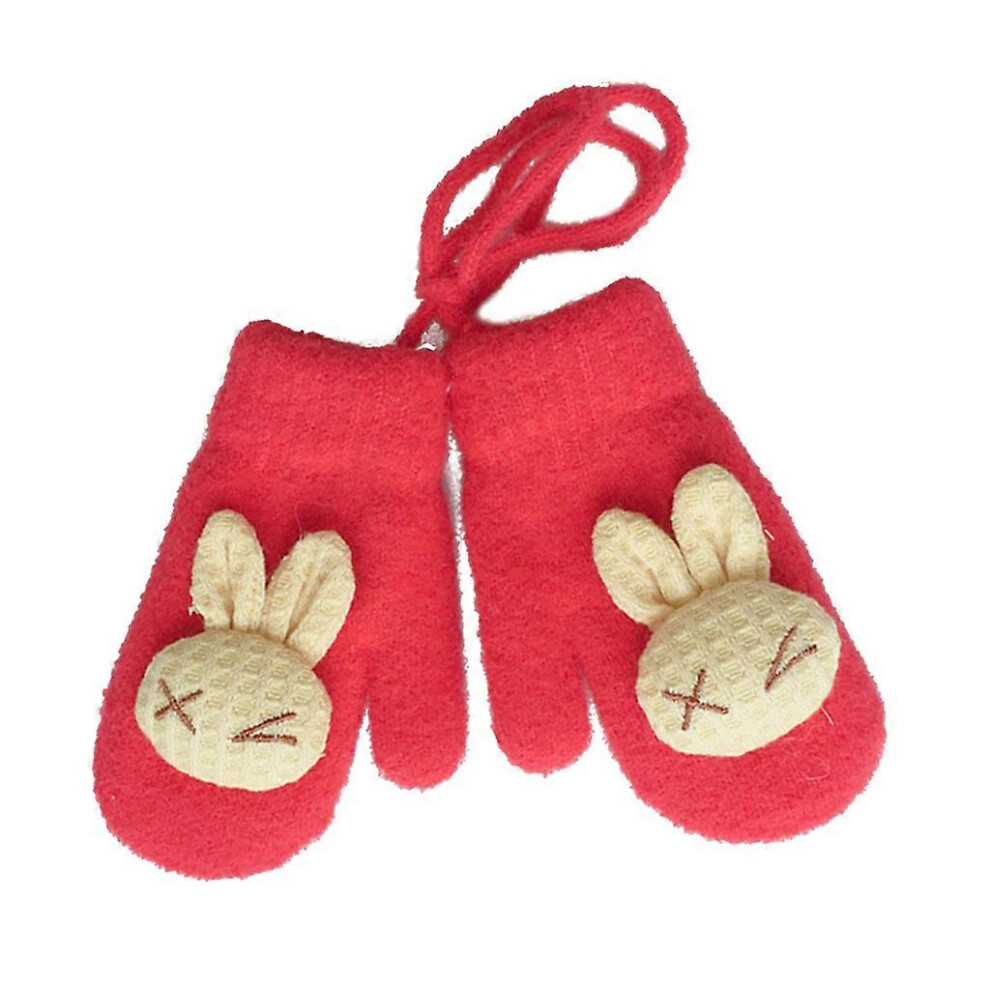 (As show, One size) 1 Pair Toddlers Thicken Plush Warm Full Finger Gloves Baby Cartoon Winter Mitten  Red