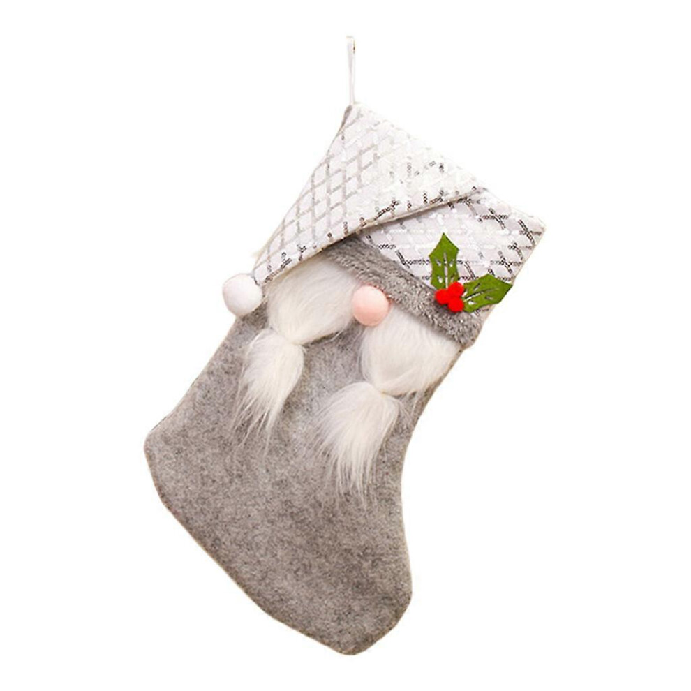 (As show, One size) Christmas Stockings Big Xmas Stocking Decoration 17" 3D Sequins Plush Gnome Sock