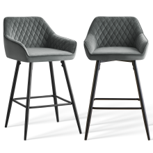 2x Bar Stools Velvet High Chair Breakfast Barstool