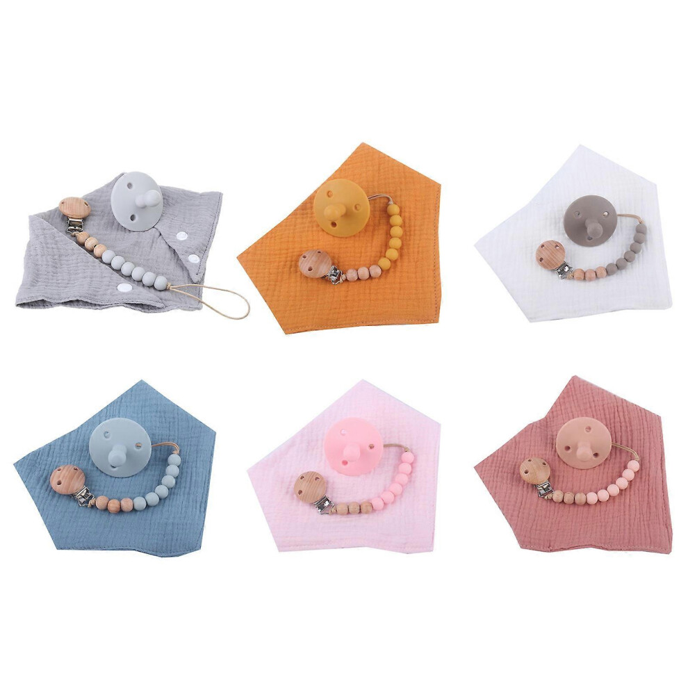 (As show, One size) 3-in-1 Pacifier Holder Drooling Bib for Baby Teether Storage Anti-Drop Safety Silicone Bead Chain Infant Oral Care Gift  Ginger
