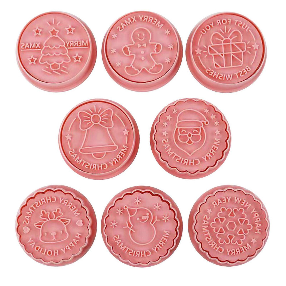 (As show, One size) 8 Pcs Christmas Cookie Cutters Holiday Biscuit Fondant Cookie Stamps Santa Deer Snowflake Biscuit Mold Party Supplies