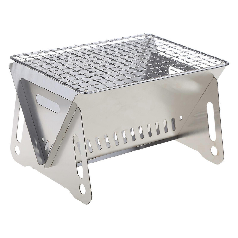 (As show, One size) Portable Folding BBQ Grill Stove Outdoor Stainless Steel Barbecue Net Card Firewood Stoves Barbecue Rack Camping Stove