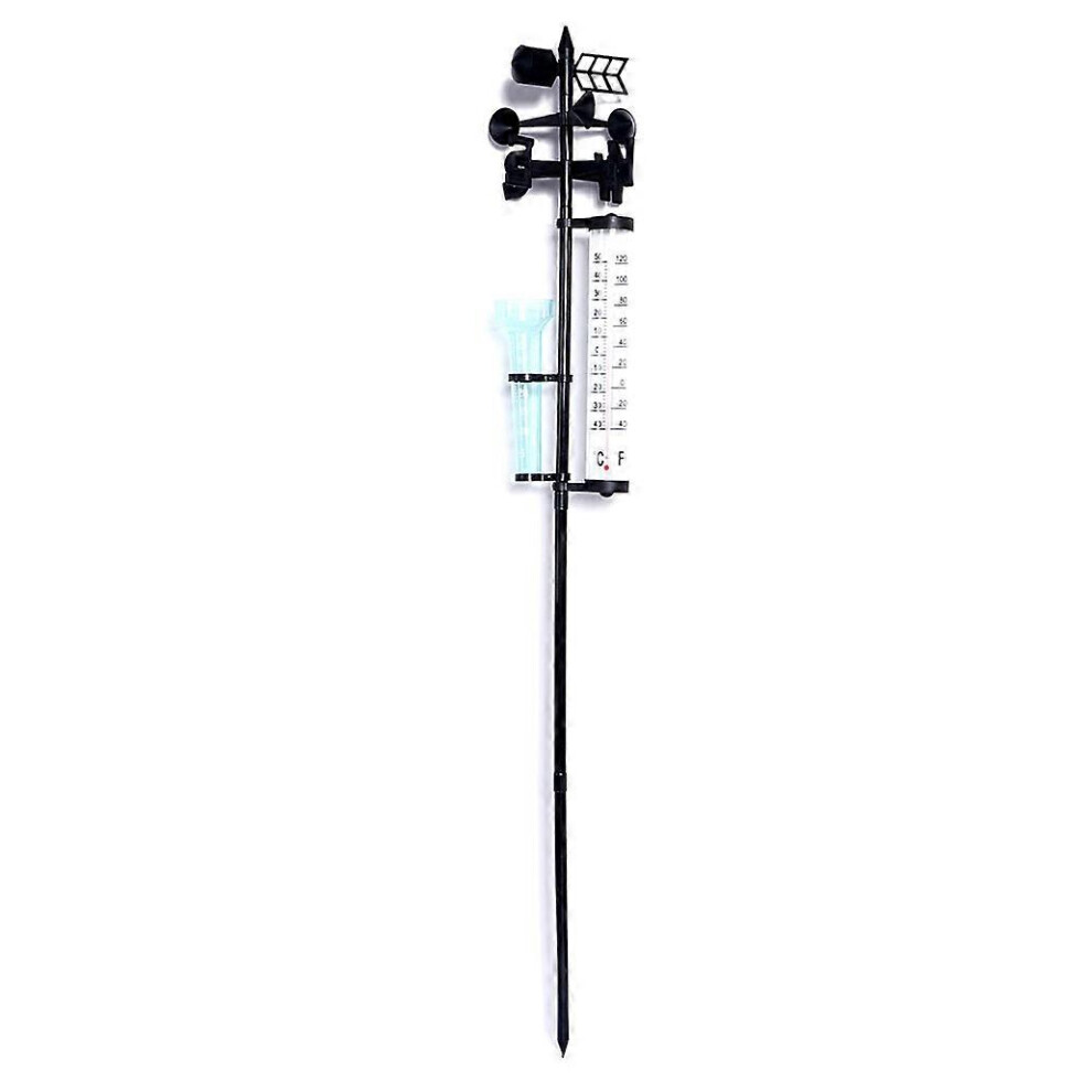 (As show, One size) Weather Station Stake Weather Vane with Thermometer & Rain Gauge 3-in-1 Weather Measuring Instrument for Outdoor Garden  L Black