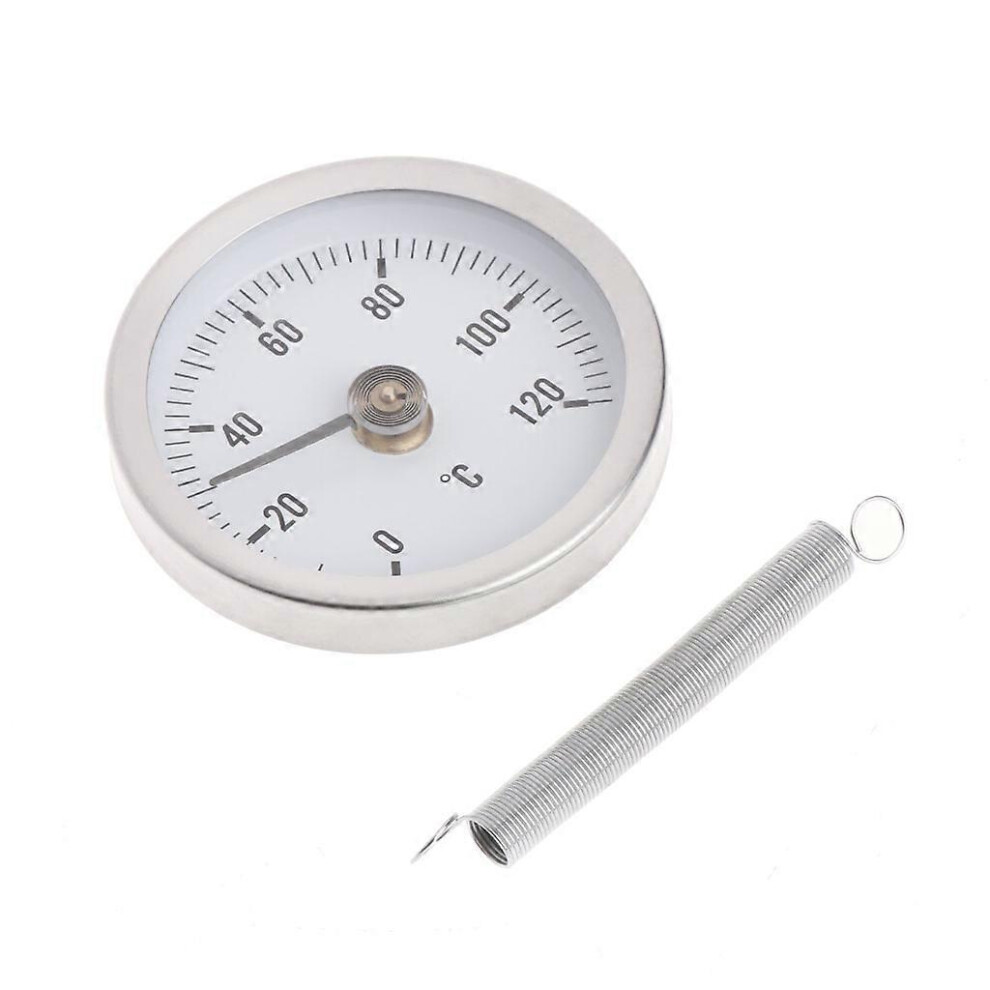 (As show, One size) Clip on Pipe Thermometer, 63mm Radiator Balancing Thermometer Temperature Dial Gauge with Spring for Pipes Surfaces Oil  Silver